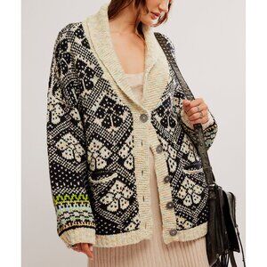 Free People Black and Cream Patterned Cardigan